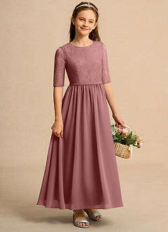 Azazie Pippin Junior Formal Jurken voor bloemenmeisjes A-Lijn Jurk van Kant Woestijnroos image4