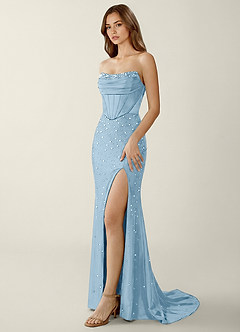 Esme Sky Blue Two-piece Corset Stretch Satin Mermaid Prom Dress image4