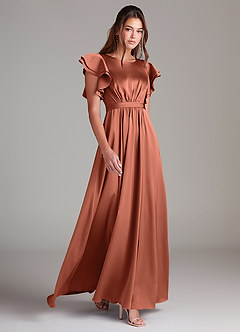 Azazie Daphne Modest Bridesmaid Dresses A-Line Ruched Stretch Satin Floor-Length Dress image3