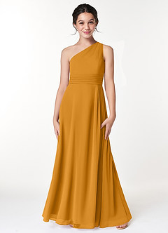Azazie Cleo Junior Butterscotch A-Line Pleated Chiffon Dress image3