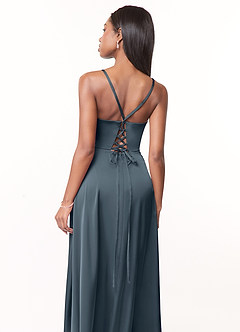 Azazie Maksim Bridesmaid Dresses Twilight A-Line V-Neck Stretch Satin Dress image3