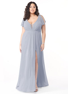 Azazie Reverie Bridesmaid Dresses A-Line V-Neck Ruched Chiffon Floor-Length Dress image8