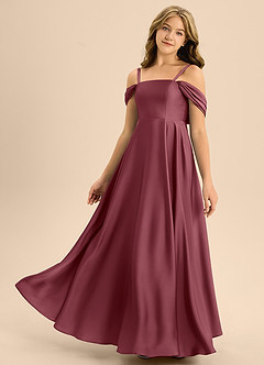 Azazie Rowena Junior Robe Trapèze en Satin extensible Arc Rose Du Désert image6