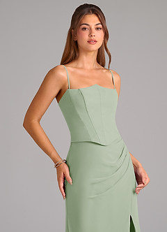 Azazie Jenine Brautjungfernkleider Meerjungfrau-Linie Schulterfrei Chiffon Kleid Staubiger Salbeigrün image2
