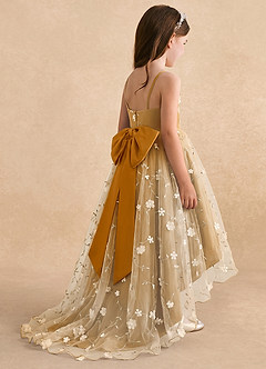 Azazie Celia Flower Girl Dresses Butterscotch A-Line Spaghetti Strap Tulle Dress image4