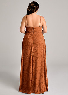 Azazie Moira Bridesmaid Dresses Burnt Orange A-Line Side Slit Floral Burnout Dress image11