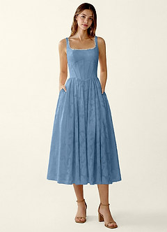 Ottavia Steel Blue Jacquard Midi A-line Graduation Dress image5