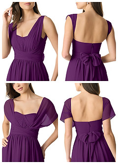 Azazie Olani Robes de demoiselle d'honneur Robe Trapèze Convertible en Mousseline de soie Épaule décolletée Grain De Raisin image9