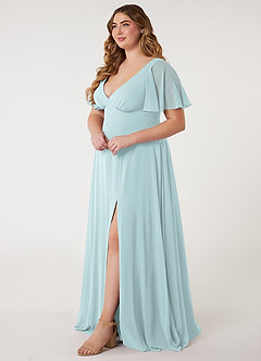 Azazie Kimber Brautjungfernkleider A-Linie Volantärmel Chiffon Kleid Nebel image8