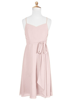 Azazie Doll Junior Blushing Pink A-Line Bow Chiffon Dress image5