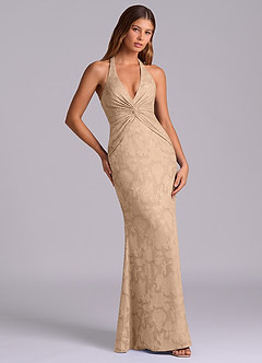 Azazie Valerie 신부 들러리 드레스 인어 주름진 플로럴 번아웃 바닥 길이 드레스 image5