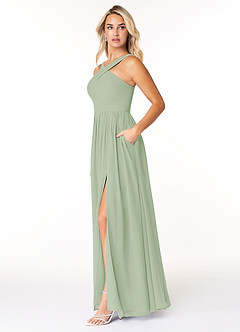 Azazie Elvira Bridesmaid Dresses Dusty Sage A-Line Pleated Chiffon Dress image3