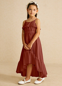 Azazie Karmen Flower Girl Dresses Auburn A-Line Ruched Chiffon Dress image2