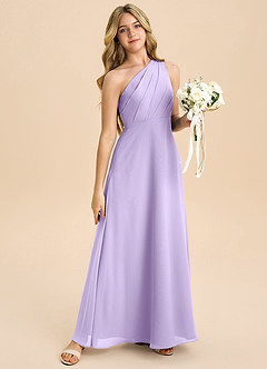 Azazie Phaedra Junior Vestido de Lila de Gasa de Corte en A con Plisado image6