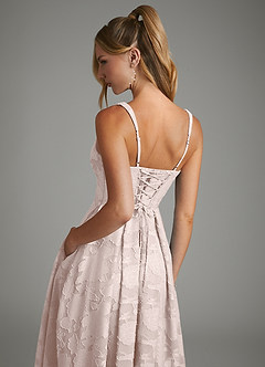 Azazie Isabella Bridesmaid Dresses Blushing Pink A-Line Corset Floral Burnout Dress image2