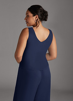 Azazie Frances Mère de la mariée Robes Robe Combinaison/Tailleur Pantalon en Maille Découpé Bleu Marine Foncé image14