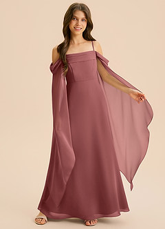 Azazie Moana Junior Linia A Pofałdowany Szyfon Długość podłogi Młodsza druhna Sukienka image6