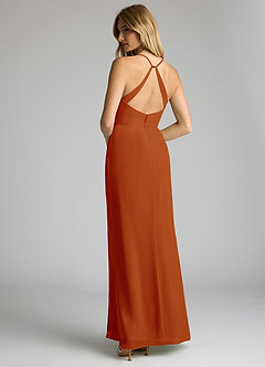 Azazie Becca Bridesmaid Dresses Paprika Sheath V-Neck Chiffon Dress image6