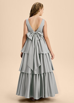 Azazie Meadowyn Junior Silver A-Line Bow Stretch Satin Dress image2