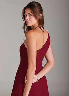 Azazie Brooke Bridesmaid Dresses Burgundy A-Line One Shoulder Chiffon Dress image2