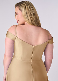 Barbie ♥ Azazie Bridesmaid Dresses Champagne A-Line Off the Shoulder Stretch Satin Convertible Dress image10