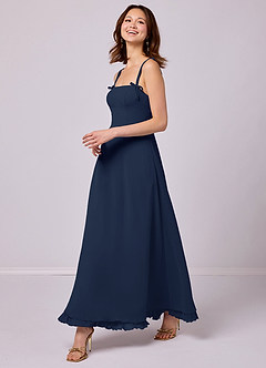 Barbie ♥ Azazie Bridesmaid Dresses Dark Navy A-Line Pleated Chiffon Dress image4