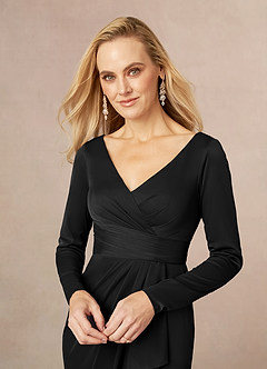 Azazie Risa Mother of the Bride Dresses Black Mermaid V-Neck Pleated Mesh Dress image4