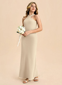 Azazie Doretta Junior Vestido de Champán de Gasa de Corte Recto con Plisado image6