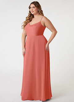 Azazie Daenerys Bridesmaid Dresses Salmon Pink A-Line Cowl Chiffon Dress image10