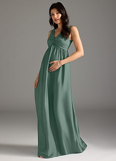 Azazie Yetta vestidos de dama de honor de maternidad Vestido de Corte En A Plisado Hasta el suelo Satén Elástico image1