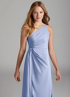 Azazie Mika Junior Robe Trapèze en Satin extensible Plissée Eis image7