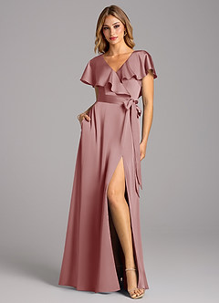 Azazie Lainey Kleider zum Anprobieren zu Hause A-Linie mit Taschen Stretch-Satin Kleid Agave image3