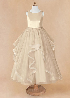 Azazie Sofia Abiti da Ragazza di Fiori Abito A-Line in Tulle Perline Champagne image8