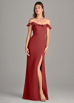 Azazie Callie Bridesmaid Dresses Rust Mermaid Side Slit Chiffon Convertible Dress image7