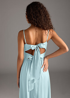 Azazie Zeya Brautjungfernkleider A-Linie Plissee Stretch-Satin Kleid Wolke Blau image4