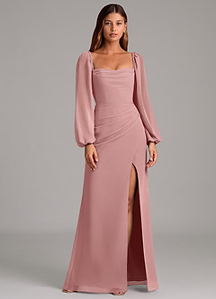 Azazie Brixley 신부 들러리 드레스 인어 긴팔 쉬폰 바닥 길이 드레스 image1