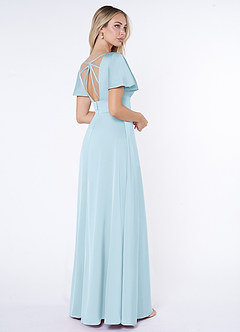 Azazie Lani Brautjungfernkleider A-Linie Volantärmel Stretch-Satin Kleid Himmelblau image5