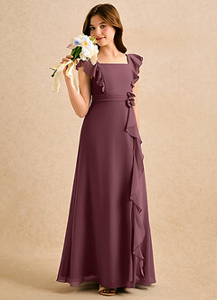 Azazie Soso Girls Formal Flower Girl Dresses Sangria A-Line Pleated Chiffon Dress image4