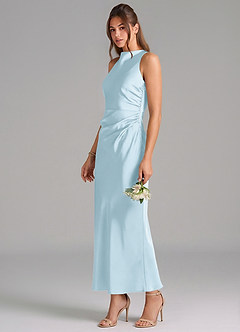 Azazie Evadne Vestidos de damas de honor Vestido de Azul Cielo de Satén Elástico de Corte Recto con Plisado image1