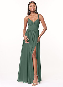 Azazie Zeya Bridesmaid Dresses Sea Moss A-Line V-Neck Pleated Chiffon Dress image1