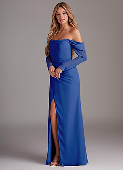 Azazie Hallie Bridesmaid Dresses Royal Blue Mermaid Long Sleeve Chiffon Dress image3