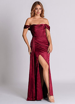 Azazie Amyra 신부 들러리 드레스 인어 오프 더 숄더 자카드 바닥 길이 드레스 image6