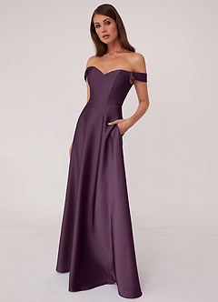 Barbie ♥ Azazie Bridesmaid Dresses Plum A-Line Off the Shoulder Stretch Satin Convertible Dress image4