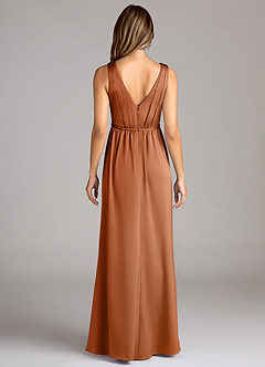 Azazie Tanicia Bridesmaid Dresses Copper A-Line Pleated Stretch Satin Dress image2