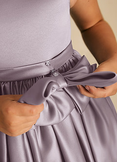 Azazie Apple Flower Girl Dresses Dusk A-Line Bow Matte Satin Dress image4
