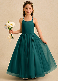Azazie Aurora Flower Girl Dresses Peacock A-Line Bow Tulle Dress image3