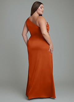 Azazie Akilah Vestidos de damas de honor Vestido Naranja Quemada de Satén Elástico de Corte Sirena con Un hombro image9