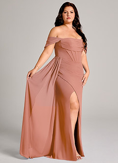 Azazie Amyra Robes de demoiselle d'honneur Robe Fourreau Convertible en Mousseline de soie Épaule décolletée Mai Tai image12