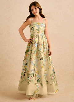 Azazie Lark Girls Formal Flower Girl Dresses Canary A-Line Pleated Lace Dress image5