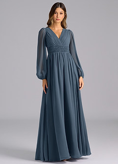 Azazie Palerma Brudtärnklänningar Klänning av A-Linje i Chiffong Långärmad Neptunus image1